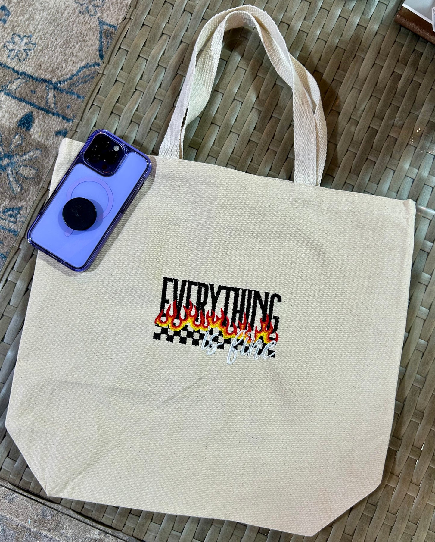 Everything is Fine Embroidered Canvas Bag