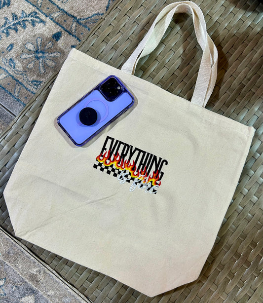 Everything is Fine Embroidered Canvas Bag